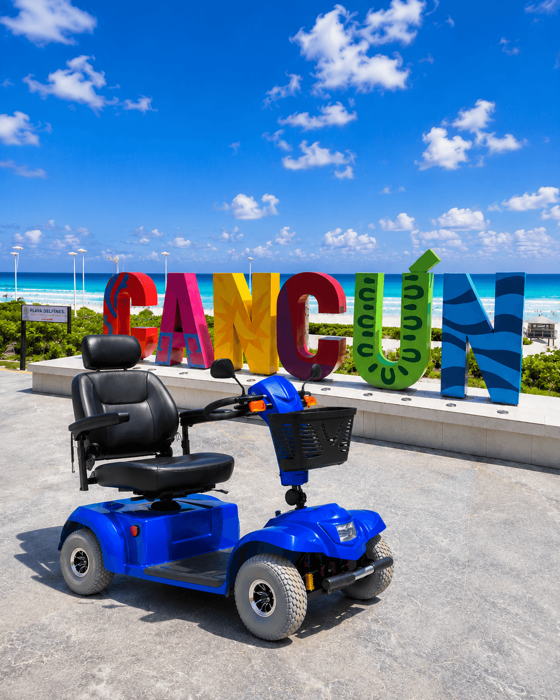Tourist enjoying an electric scooter in Cancún